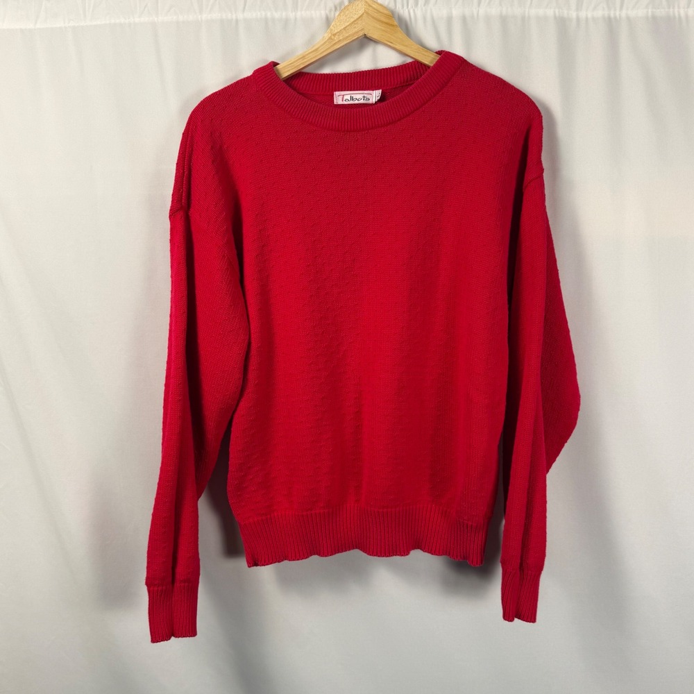 Talbots Red Textured Pointelle‎ Knit Crewneck Sweater Womens Large Vintage 90s - Picture 3 of 5